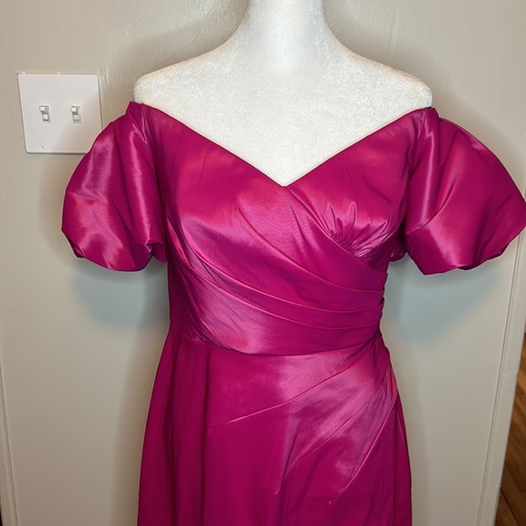 Tadashi Shoji Sho Sofie Off-shoulder Puff-sleeve Taffeta Dress New Size Medium - Picture 5 of 13